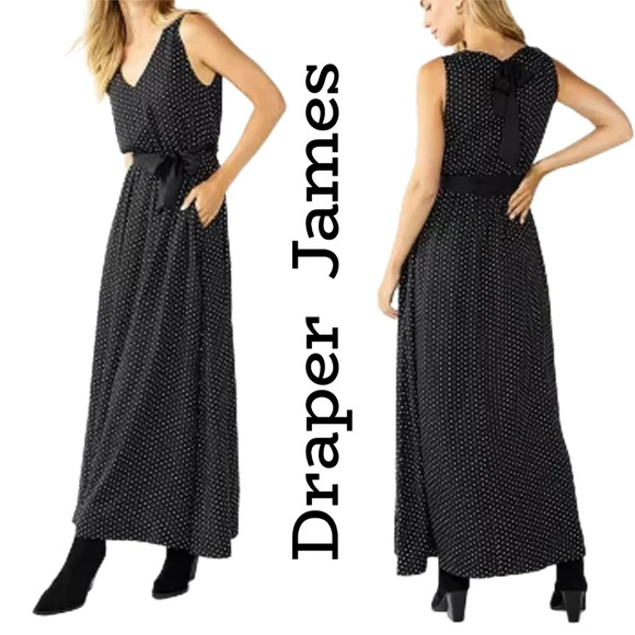 Draper James RSVP Womens Black White Polka Dot Maxi Dress Sz L Pockets **READ** - Picture 1 of 13